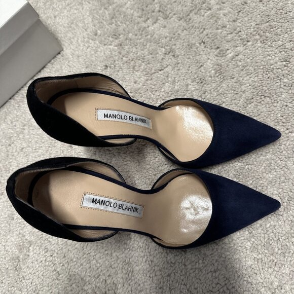 Manolo Blahnik Tayler D'Orsay BB Pumps Sz 35 / 5 Black to Navy Ombre New in Box - Picture 14 of 16
